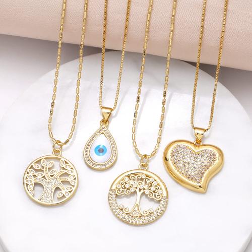 Cubic Zircon Micro Pave Brass Necklace gold color plated fashion jewelry & micro pave cubic zirconia golden nickel lead & cadmium free Sold By PC