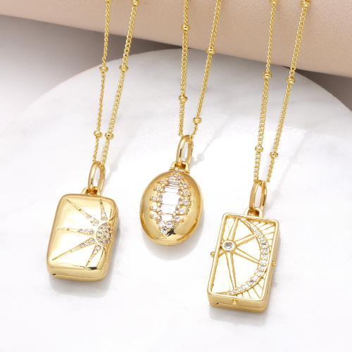 Cubic Zircon Micro Pave Brass Necklace gold color plated fashion jewelry & micro pave cubic zirconia golden nickel lead & cadmium free Sold By PC