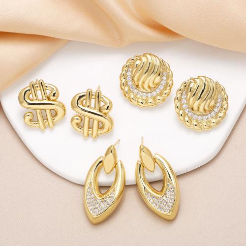 Cubic Zirconia Micro Pave Brass Earring plated fashion jewelry & micro pave cubic zirconia golden nickel lead & cadmium free Sold By PC