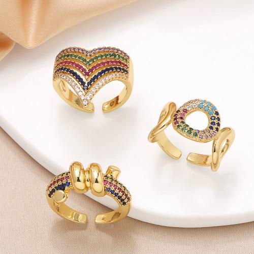 Cúbicos Circonia Micro Pave anillo de latón, metal, chapado, Joyería & diferentes patrones para la opción & micro arcilla de zirconia cúbica, dorado, libre de níquel, plomo & cadmio, Vendido por UD