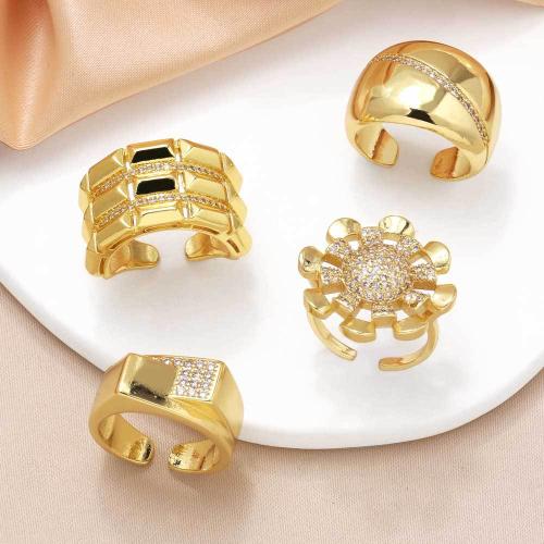 Cubic Zirconia Micro Pave Brass Ring gold color plated fashion jewelry & micro pave cubic zirconia golden nickel lead & cadmium free Sold By PC