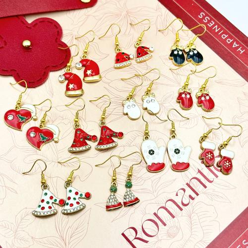 Boucles d'oreilles de Noël, alliage de zinc, teints & styles différents pour le choix & pour femme & avec strass, 50x20mm, Vendu par paire