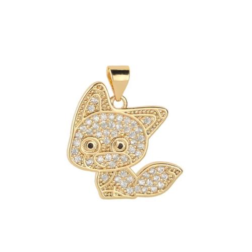 Cubic Zirconia Micro Pave Brass Pendant, Cat, plated, DIY & micro pave cubic zirconia, golden, Sold By PC