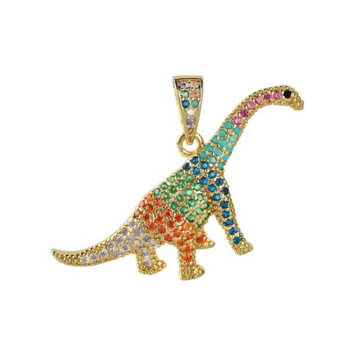Cubic Zirconia Micro Pave Brass Pendant, Dinosaur, plated, DIY & micro pave cubic zirconia, golden, Sold By PC