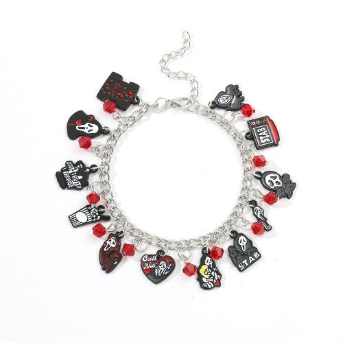 Bracelet d'Halloween, alliage de zinc, Placage, le style de punk & unisexe & Bijoux d'Halloween & émail, argent, Vendu par PC