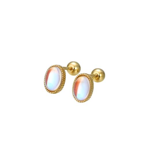 925 Sterling Silver Stud Earrings, with Moonstone, plated, for woman, more colors for choice, Sold By Pair