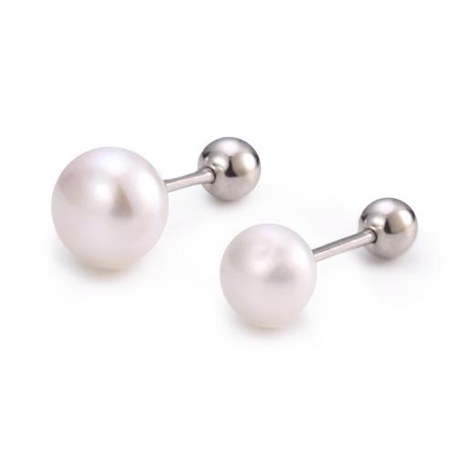 925 Sterling Silver Stud Earrings with Freshwater Pearl & for woman silver color Sold By Pair