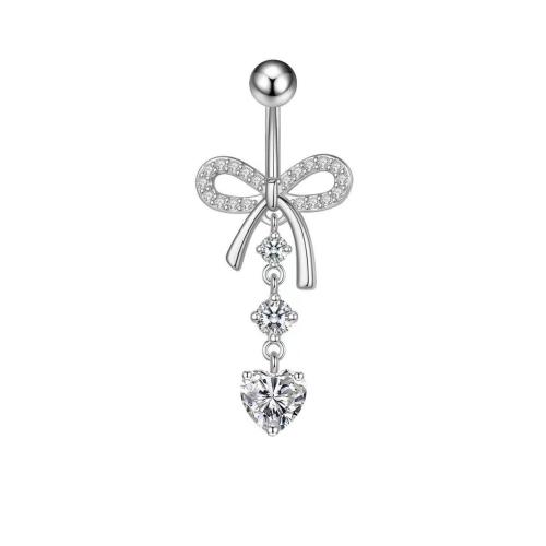 Stainless Steel Belly Ring, 304 Stainless Steel, plated, different styles for choice & micro pave cubic zirconia & for woman, silver color, Sold By PC