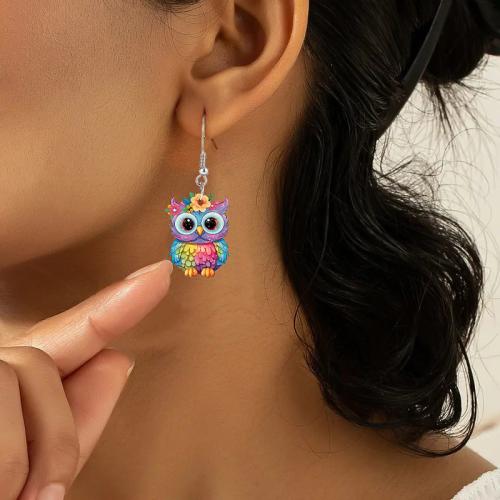 Boucle d'oreille bijoux acrylique, hibou, styles différents pour le choix & pour femme, plus de couleurs à choisir, Vendu par paire