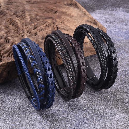 PU Leather Cord Bracelets, 316 Stainless Steel, with Magnet & PU Leather, Vacuum Ion Plating, multilayer & different size for choice & for man, more colors for choice, Sold By PC