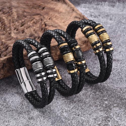 PU Leather Cord Bracelets 316 Stainless Steel with Magnet & PU Leather Vacuum Ion Plating Double Layer & Unisex Sold By PC