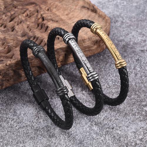 PU Leather Cord Bracelets 316 Stainless Steel with PU Leather Vacuum Ion Plating & for man Sold By PC