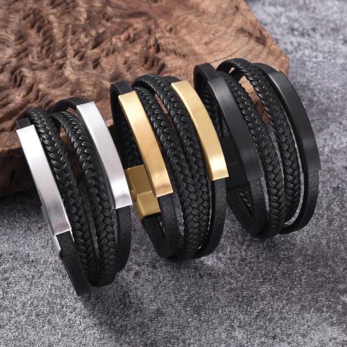 PU Leather Cord Bracelets, 316 Stainless Steel, with PU Leather, Vacuum Ion Plating, multilayer & different size for choice & for man, more colors for choice, Sold By PC