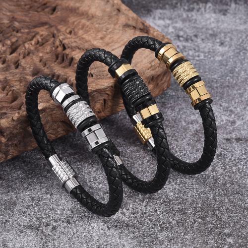 PU Leather Cord Bracelets 316 Stainless Steel with Magnet & PU Leather Vacuum Ion Plating & for man Sold By PC