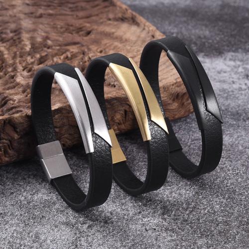 PU Leather Cord Bracelets, 316 Stainless Steel, with PU Leather, Vacuum Ion Plating, different size for choice & for man, more colors for choice, Sold By PC