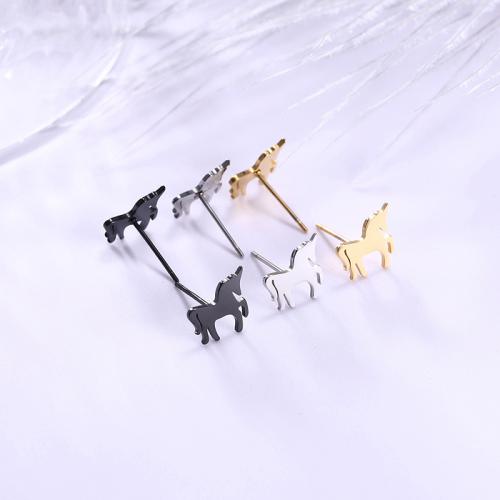 Stainless Steel Stud Earrings, 304 Stainless Steel, Unicorn, plated, Unisex, more colors for choice, Sold By Pair