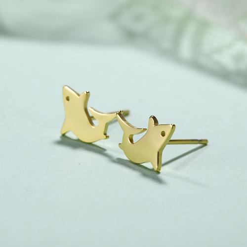 Stainless Steel Stud Earrings 304 Stainless Steel Whale plated for woman Sold By Pair