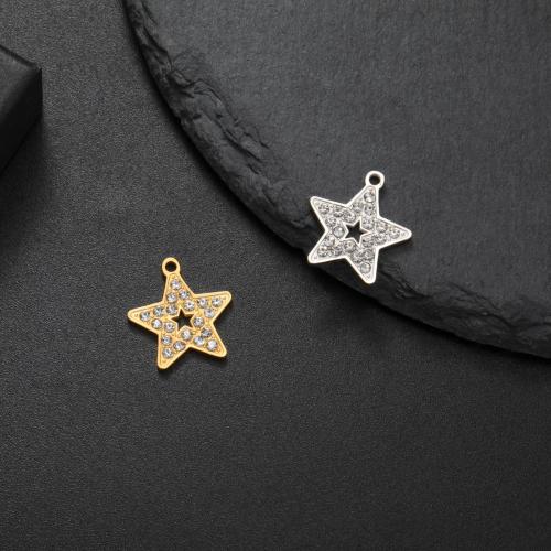 Stainless Steel Pendants, 304 Stainless Steel, Star, plated, DIY & with rhinestone, more colors for choice, Sold By PC