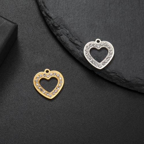 Stainless Steel Heart Pendants 304 Stainless Steel plated DIY & with rhinestone Sold By PC