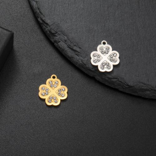 Stainless Steel Pendants, 304 Stainless Steel, Four Leaf Clover, plated, DIY & micro pave cubic zirconia, more colors for choice, Sold By PC