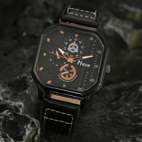 aleación de zinc Pulsera de reloj, con Cuero de PU & Vidrio & acero inoxidable 304, Patrón Geométrico, chapado, movimiento chino & diferentes estilos para la opción & para hombre, Vendido por UD