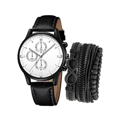 alliage de zinc Set de bracelet, montre & Bracelet, avec cuir PU & pierre gemme & verre, Placage, mouvement chinoise & styles différents pour le choix & pour homme, Longueur Environ 20-26 cm, Vendu par fixé