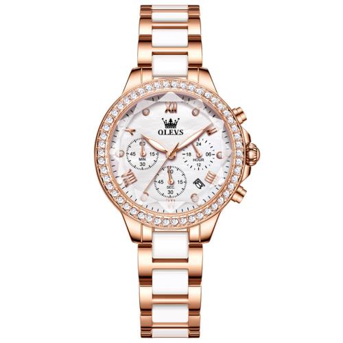 Zinc Alloy Watch Bracelet with Glass & 304 Stainless Steel Round Vacuum Ion Plating Life water resistant & for woman & luminated & with rhinestone Sold By PC