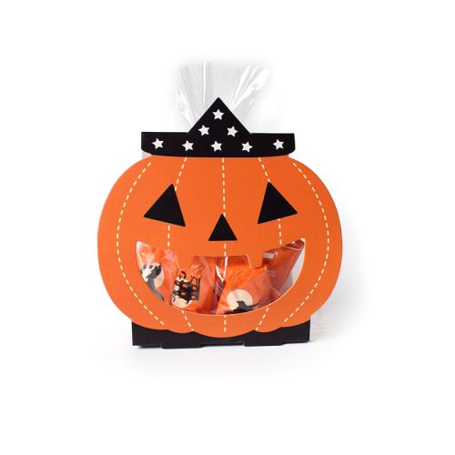 Paper Halloween Candy Box, with OPP Bag, Pumpkin, printing, orange, 8PCs/Set, Sold By Set