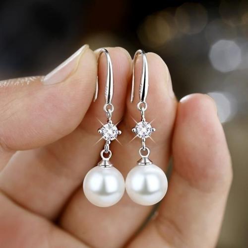 Tibetan Style Drop Earrings, with Shell Pearl, fashion jewelry & for woman & with rhinestone, more colors for choice, 40mm, Sold By Pair