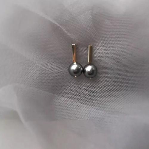 Brass Stud Earring Plastic Pearl with Brass fashion jewelry & for woman grey Sold By Pair