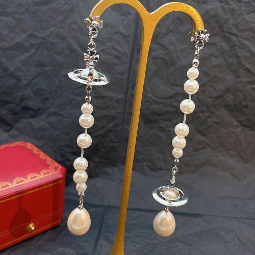 Brass Stud Earring with Plastic Pearl fashion jewelry & for woman 115mm Sold By Pair