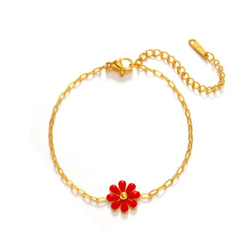 Bijoux bracelet en acier inoxydable, Acier inoxydable 304, avec 5cm chaînes de rallonge, fleur, bijoux de mode & pour femme & émail, plus de couleurs à choisir, Longueur:Environ 16 cm, Vendu par PC