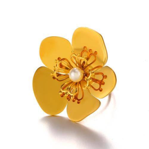 Stainless Steel Finger Ring 304 Stainless Steel with Plastic Pearl Flower fashion jewelry & for woman Sold By PC