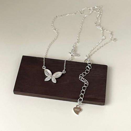 925 Sterling Silver Necklaces, with Cats Eye, Butterfly, fashion jewelry & for woman, Length:Approx 45 cm, Sold By PC