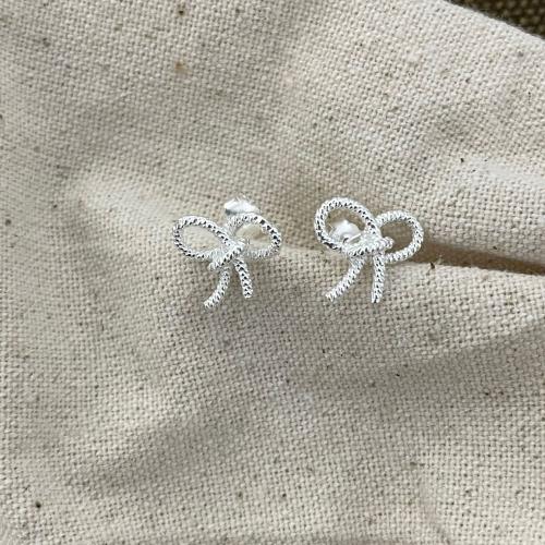 925 Sterling Silver Stud Earrings, Bowknot, fashion jewelry & for woman, 10mm, Sold By Pair