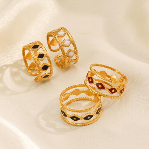 Enamel Stainless Steel Finger Ring 304 Stainless Steel & for woman golden Sold By PC