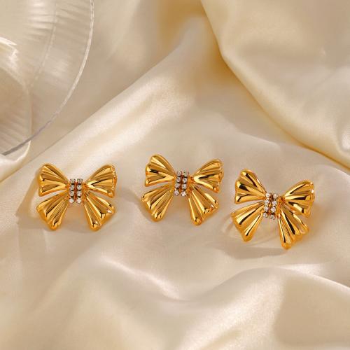 Rhinestone Stainless Steel Jewelry Set, 304 Stainless Steel, Bowknot, 18K gold plated, different styles for choice & for woman & with rhinestone, golden, Sold By PC