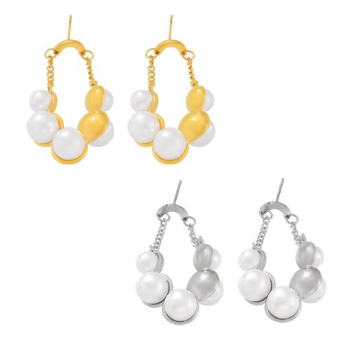 Boucle d'oreille goutte inox, Acier inoxydable 304, avec perle de plastique, bijoux de mode & pour femme, plus de couleurs à choisir, 24x21mm, Vendu par paire