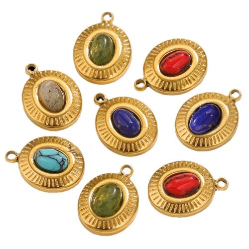 Stainless Steel Pendants, 304 Stainless Steel, with Gemstone, DIY & different materials for choice, golden, 11x15mm, Sold By PC