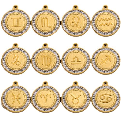 Stainless Steel Constellation Pendant 304 Stainless Steel Zodiac symbols jewelry & DIY & with rhinestone 15mm Sold By Bag