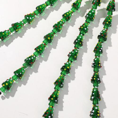 Perles en verre de mode, arbre de noël, DIY, vert, 20x12mm, Environ 100PC/sac, Vendu par sac