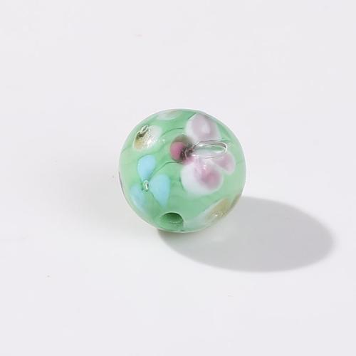 Fashion Glass Beads Round hand drawing DIY green 12mm Approx Sold By Bag