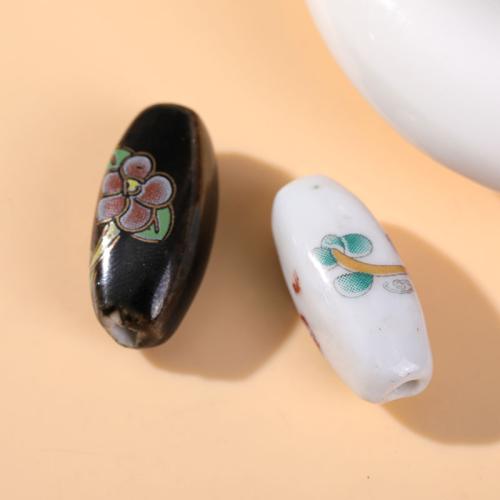 Contas de joias de porcelana, Oval, desenho de mão, DIY, Mais cores pare escolha, 25x11mm, Aprox 100PCs/Bag, vendido por Bag