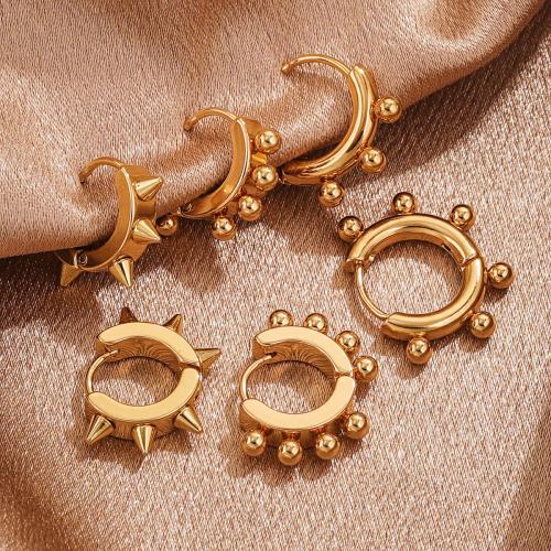 Stainless Steel Hoop Earring, 304 Stainless Steel, gold color plated, different styles for choice & for woman, more colors for choice, Sold By Pair