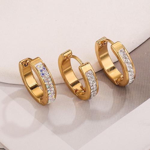 Stainless Steel Hoop Earring, 304 Stainless Steel, gold color plated, different styles for choice & for woman & with rhinestone, more colors for choice, Sold By Pair