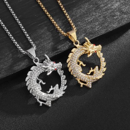 Titanium Steel Pendants, Dragon, plated, different styles for choice & for man & with rhinestone, more colors for choice, Length:60 cm, Sold By PC