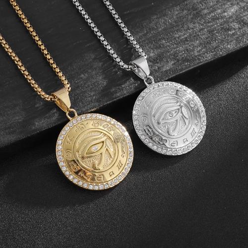 Titanium Steel Pendants, Round, plated, different styles for choice & for man & with rhinestone, more colors for choice, Length:60 cm, Sold By PC