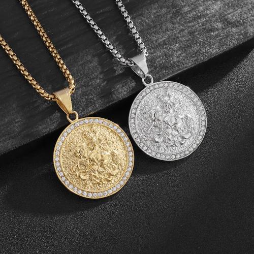 Titanium Steel Pendants, Round, plated, different styles for choice & for man & with rhinestone, more colors for choice, Length:60 cm, Sold By PC