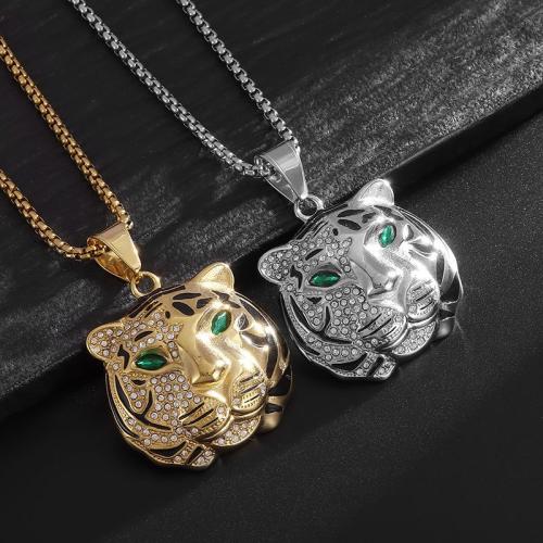 Titanium Steel Pendants, Tiger, plated, different styles for choice & for man & with rhinestone, more colors for choice, Length:60 cm, Sold By PC