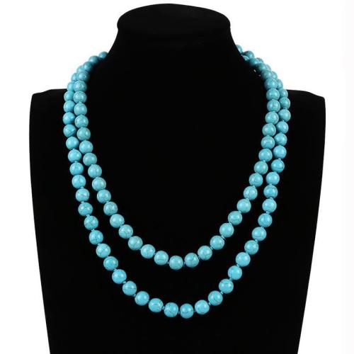 Collier turquoise de mode, turquoise synthétique, Rond, pour femme, vert, 10mm, Longueur:1.2 m, Vendu par PC